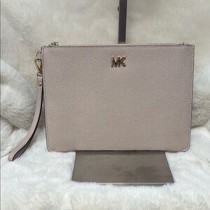 Michael Kors Dusty Rose Clutch with Gold Logo and Wrist Strap